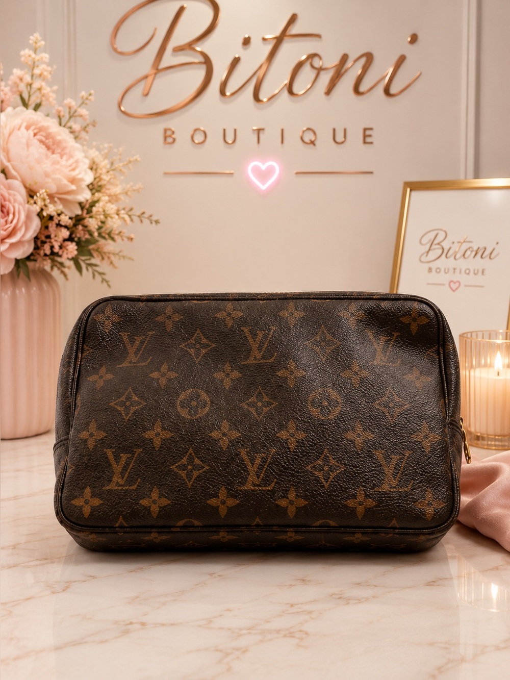 Louis Vuitton Monogram Cosmetic Makeup Pouch Toiletry Bag Brown Canvas - Picture 3 of 6
